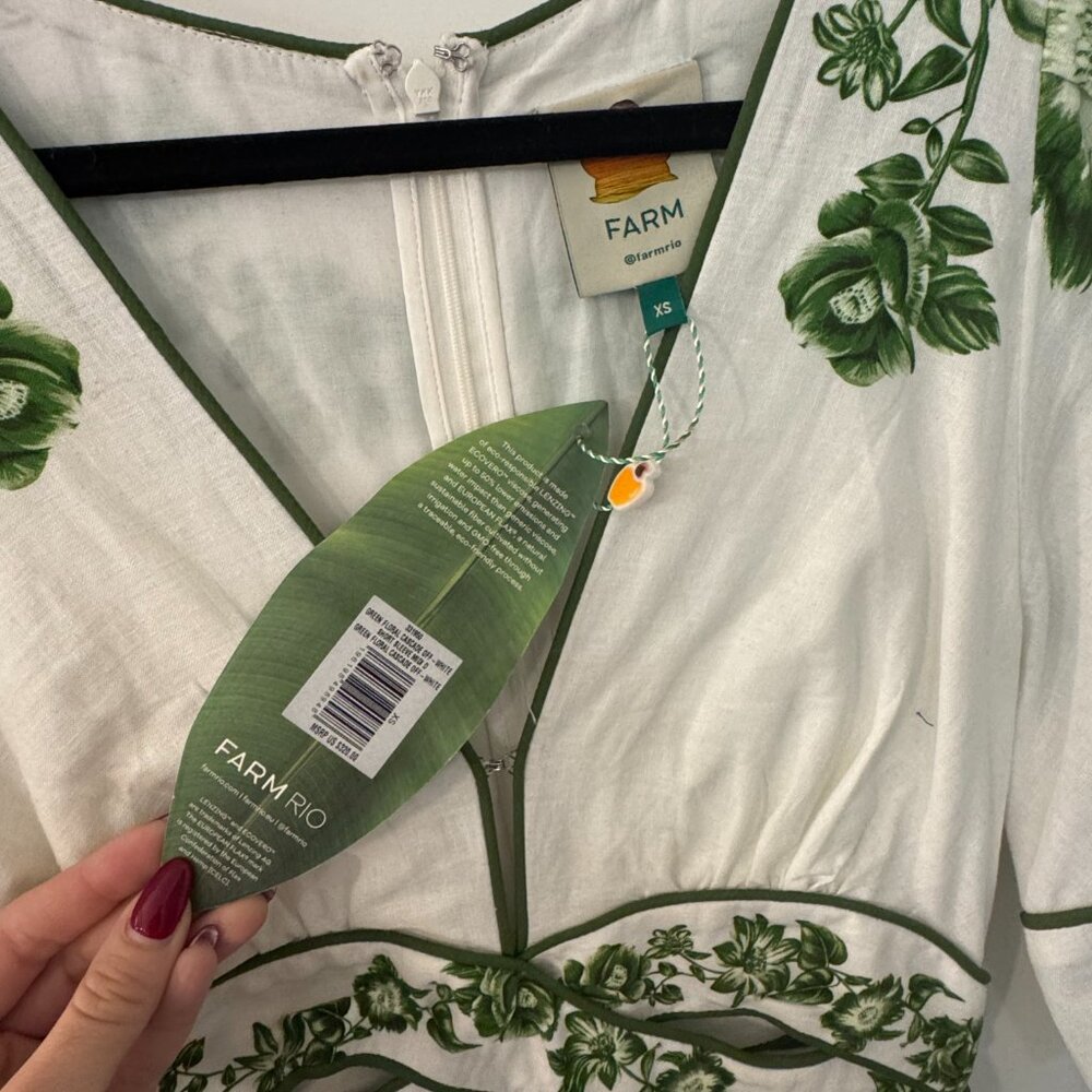 Farm Rio Off-White Green Floral Cascade Midi Dress - Picture 6 of 7